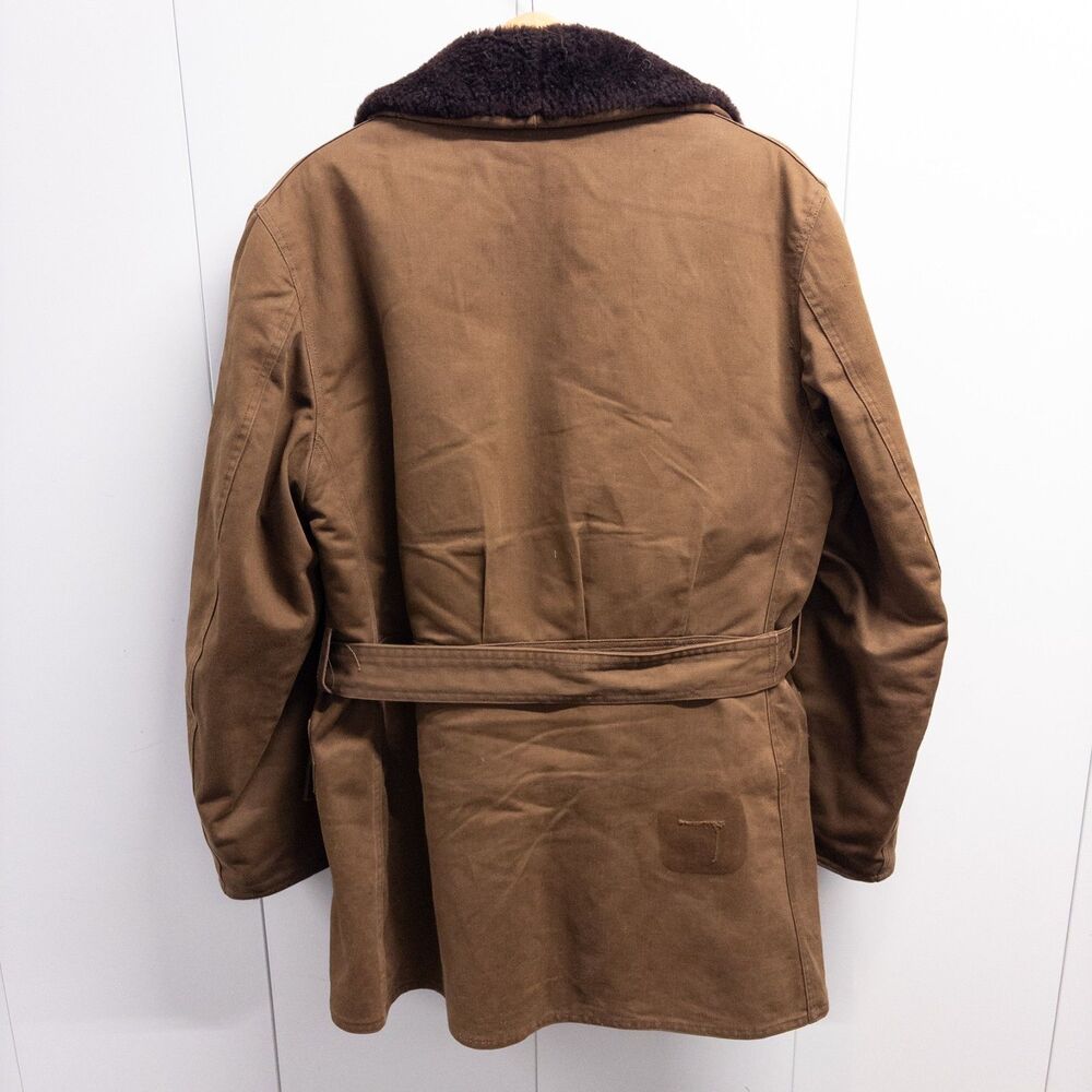 1950s Windward Mouton Collar Mackinaw Coat Belted Canvas Workwear Sheepskin M - Picture 6 of 12